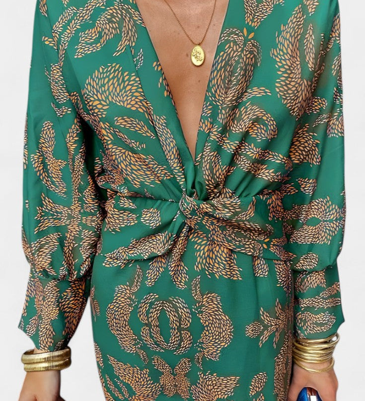 Ema Maxi Haljina s V Izrezom i Prednjim Čvorom