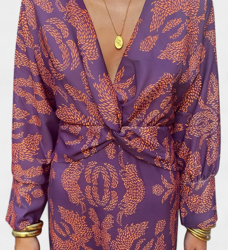 Ema Maxi Haljina s V Izrezom i Prednjim Čvorom