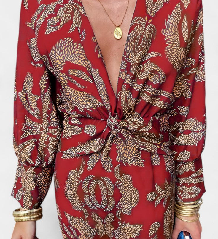 Ema Maxi Haljina s V Izrezom i Prednjim Čvorom